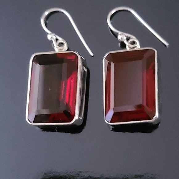 Red Garnet Dangle Earrings Sterling Silver-Chunky Earrings-Casual Earrin… - Picture 2 of 7